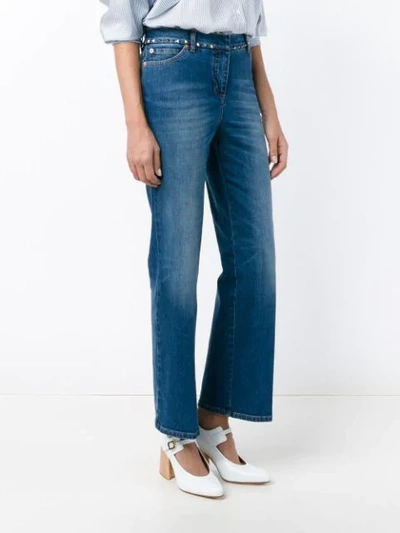 Shop Valentino Blue Rockstud Mid Rise Kick Flare Jeans