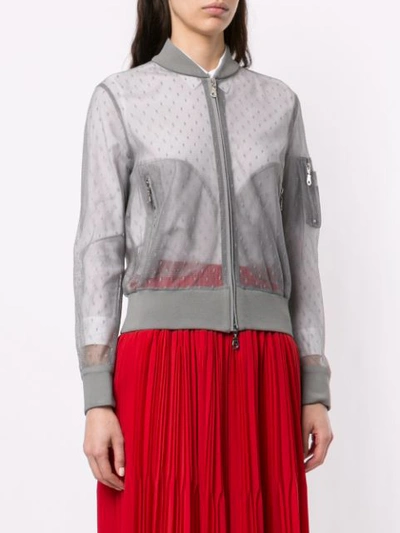Shop Red Valentino Polka Dot Sheer Bomber Jacket In Grey