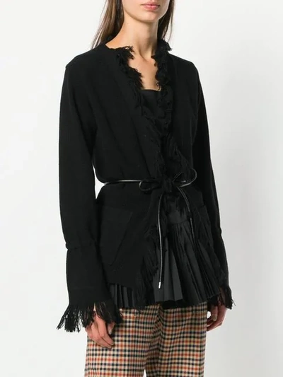 Shop Sacai Belted Fringed Cardigan In Black