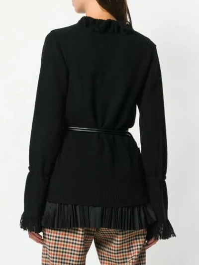 Shop Sacai Belted Fringed Cardigan In Black
