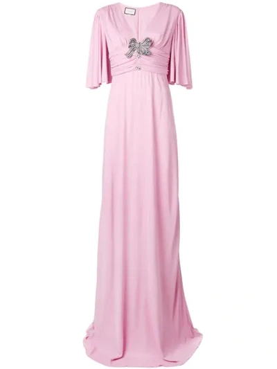 Shop Gucci Bow-detail Flared Maxi Dress In Pink