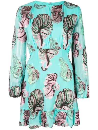 Shop Cynthia Rowley Inverness Teal Fish Bell Sleeve Dress In Green