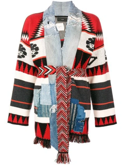 Shop Alanui Multicolored Panelled Cardigan In Red
