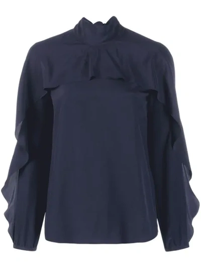 Shop Red Valentino Ruffled Blouse In Blue
