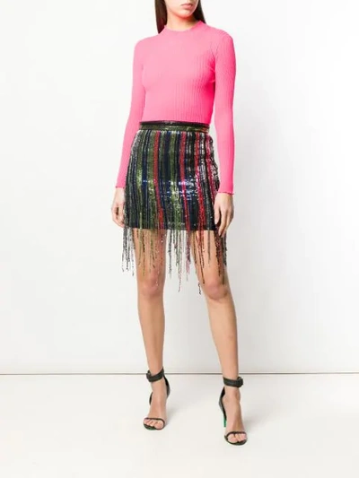 Shop Amen Fringed Sequin Skirt In Black