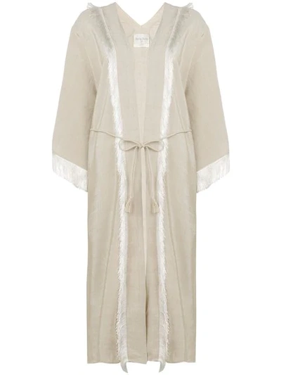 Shop Forte Forte Fringed Wrap Coat In Neutrals