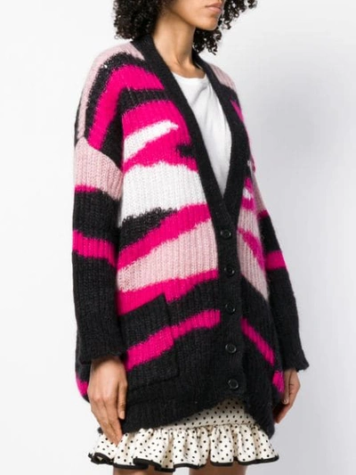 Shop Valentino Ribbed Knit Patterned Cardigan In Purple