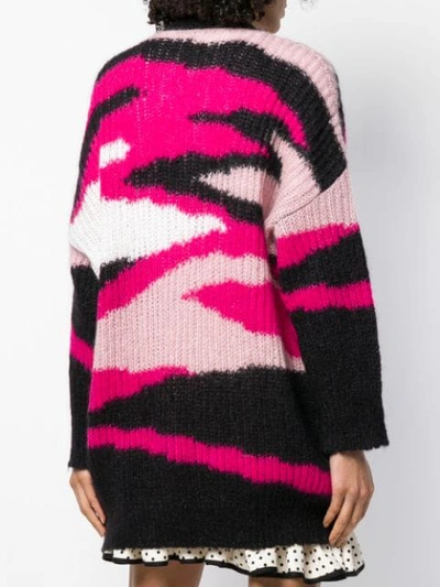 Shop Valentino Ribbed Knit Patterned Cardigan In Purple