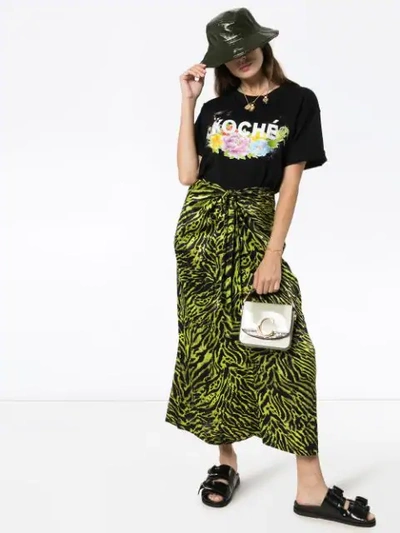 Shop Ganni Tiger Print Wrap Front Skirt In Black