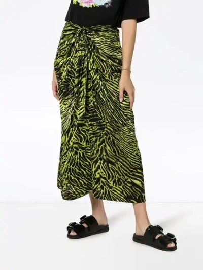 Shop Ganni Tiger Print Wrap Front Skirt In Black