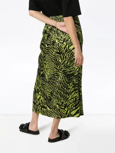 Shop Ganni Tiger Print Wrap Front Skirt In Black