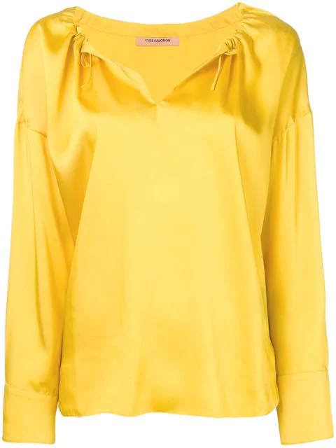 yellow satin blouse