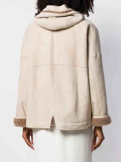 Shop Brunello Cucinelli Hooded Shearling Jacket In Neutrals