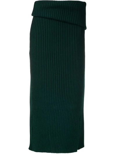 Shop Jacquemus Folded Knit Skirt In Green