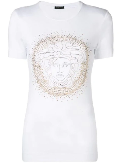 Shop Versace Embellished Medusa T In White