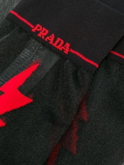Shop Prada Mesh Panel Lightning Motif Socks - Black