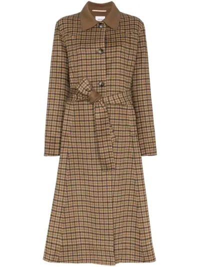 Shop Nanushka Sira Checked Robe Coat In Brown