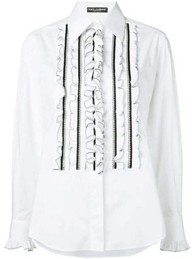 Shop Dolce & Gabbana Ruffle Bib Shirt In White