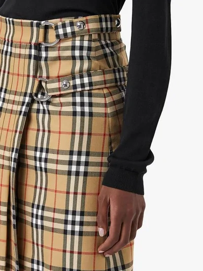 Shop Burberry Vintage Check Wool Kilt In Yellow