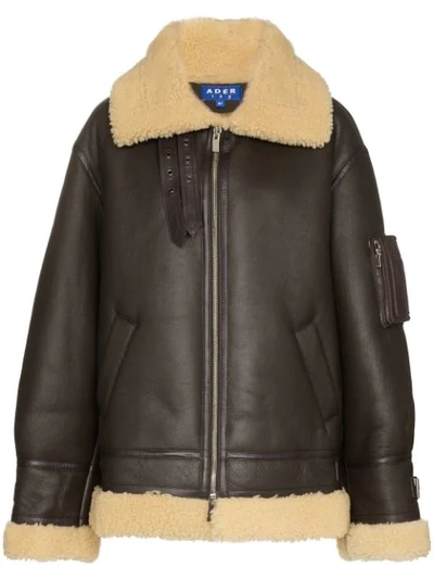 Shop Ader Error Zipped Shearling Jacket - Brown
