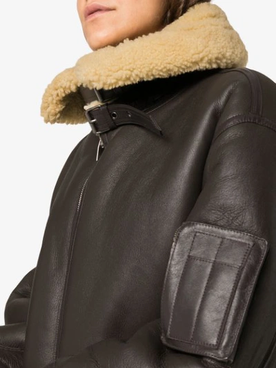 Shop Ader Error Zipped Shearling Jacket - Brown