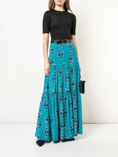 Shop Veronica Beard Floral Maxi Skirt In Blue