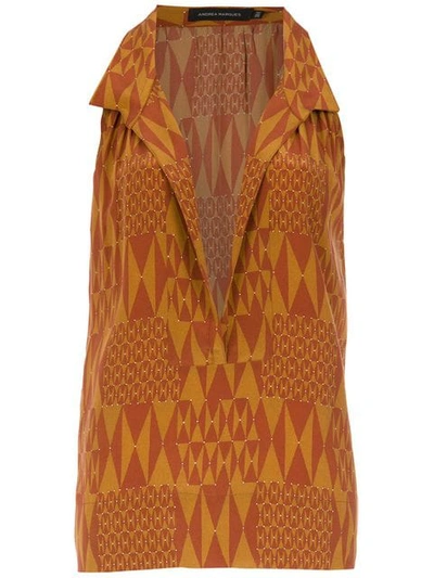 Shop Andrea Marques Silk Printed Blouse In Brown