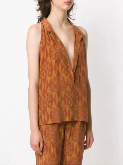 Shop Andrea Marques Silk Printed Blouse In Brown