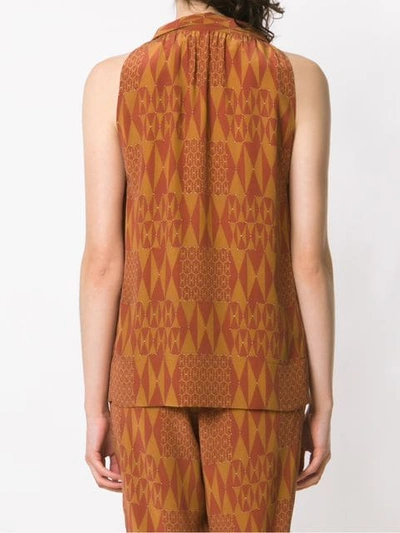 Shop Andrea Marques Silk Printed Blouse In Brown