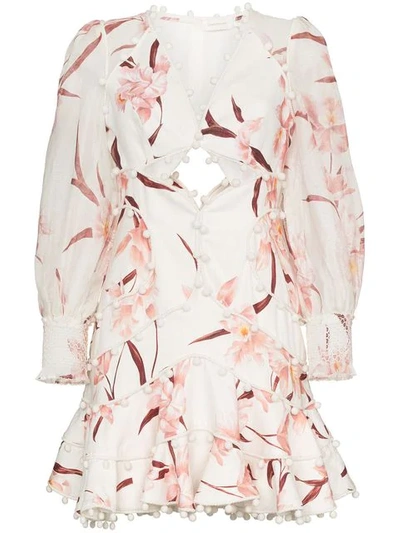 Shop Zimmermann Corsage Floral Cut-out Mini Dress In White