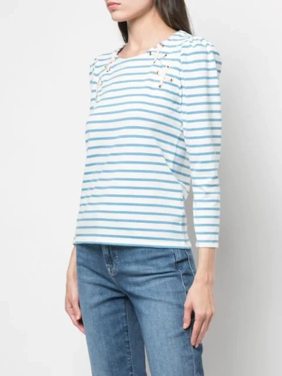 Shop Veronica Beard Striped T-shirt In White ,blue