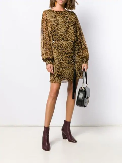 NILI LOTAN BELTED LEOPARD PRINT DRESS - 棕色