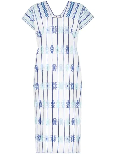 Shop Pippa Holt Embroidered Kaftan Midi-dress In Blue