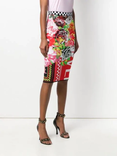 Shop Versace Printed Knit Pencil Skirt In Red