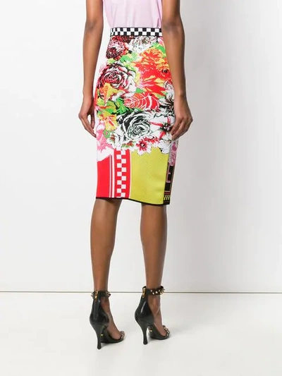 Shop Versace Printed Knit Pencil Skirt In Red