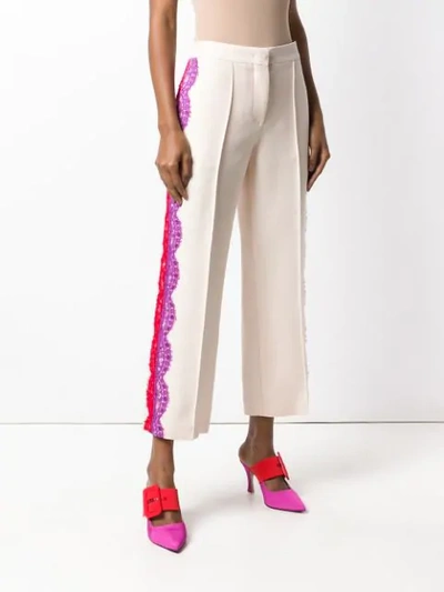 Shop Emilio Pucci Lace Appliqué Cropped Trousers In Neutrals