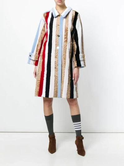 Shop Thom Browne Raglan Sleeve Fur Overcoat In Multicolour