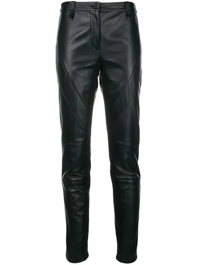 Shop Alberta Ferretti Slim Fit Leather Trousers In Black