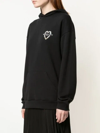 GIVENCHY HEART EMBROIDERED LOGO HOODIE - 黑色