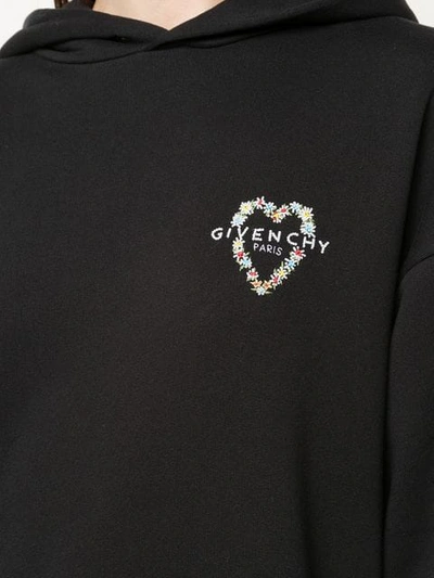 Shop Givenchy Heart Embroidered Logo Hoodie In Black