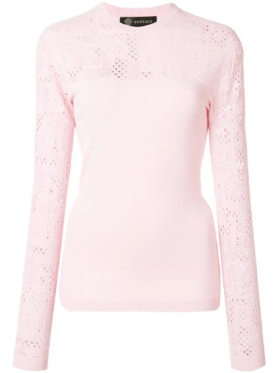 Shop Versace Logo Lace Insert Top In Pink