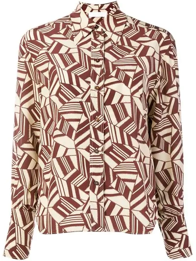 Shop Chloé Geometric Print Shirt In Brown