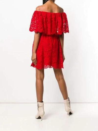 VALENTINO FLORAL LACE OFF-SHOULDER DRESS - 红色