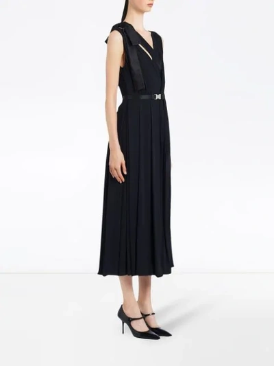 Shop Prada Bow Detail V-neck Dress In Black