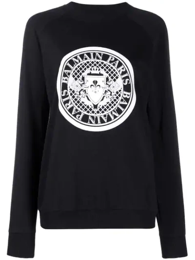 Shop Balmain Logo Crest Sweatshirt In Black