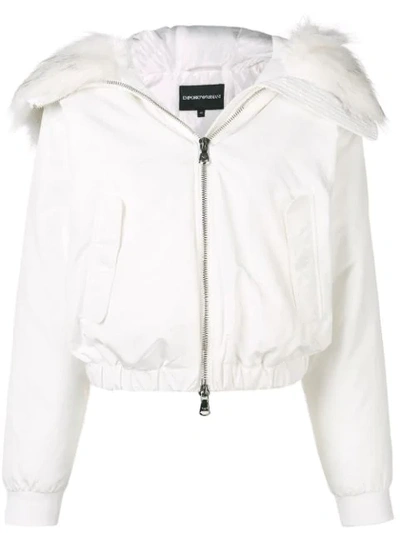 Shop Emporio Armani Padded Faux Fur Hooded Jacket In White