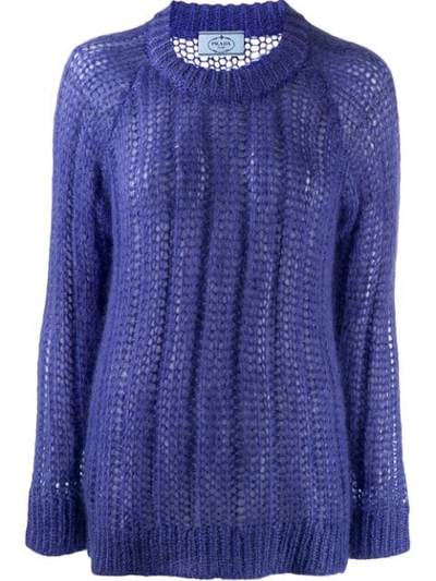Shop Prada Crew Neck Knitted Sweater In Purple