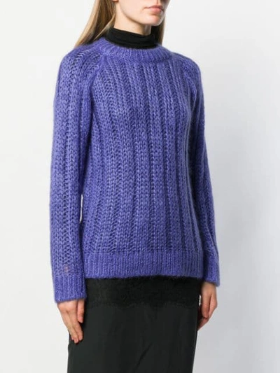 Shop Prada Crew Neck Knitted Sweater In Purple