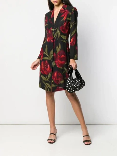 Pre-owned Dolce & Gabbana 1990's Floral Shirt Dress In Black