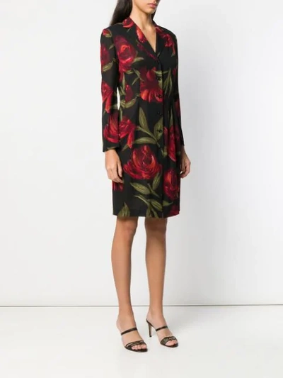 Pre-owned Dolce & Gabbana 1990's Floral Shirt Dress In Black